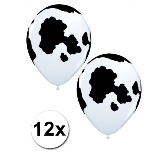 12 ballonnen met koeien vlekken 28 cm -