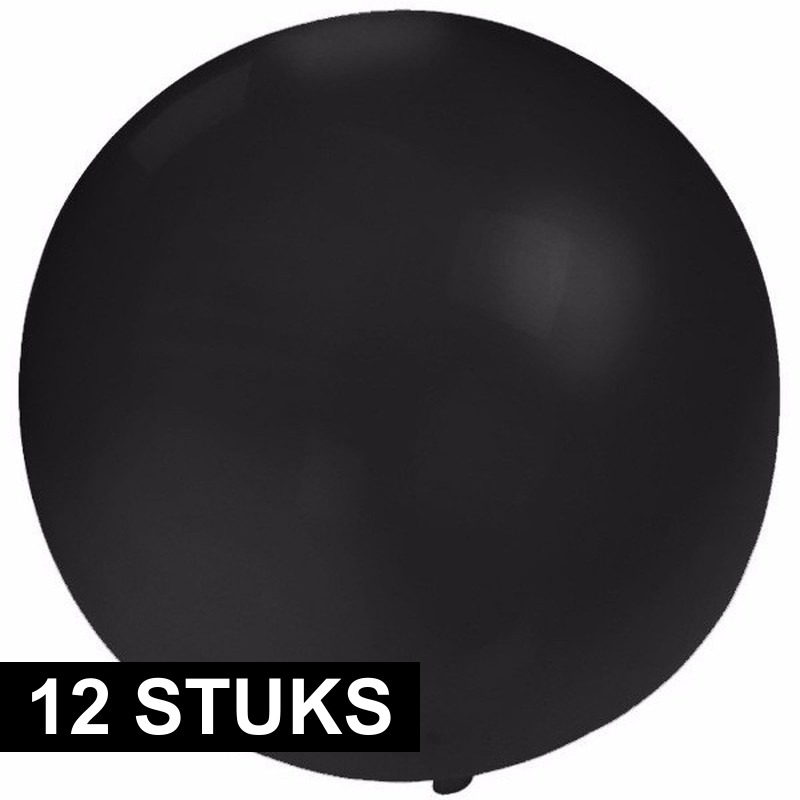 12x Feest mega ballon zwart 60 cm