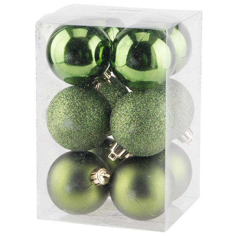 12x Appelgroene kunststof kerstballen 6 cm - Mat/glans - Onbreekbare plastic kerstballen - Kerstboomversiering groen