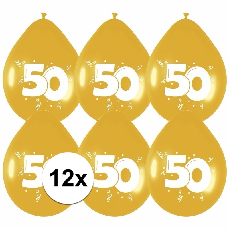 12x Leeftijd ballonnen Gouden ballonnen 50 jaar -