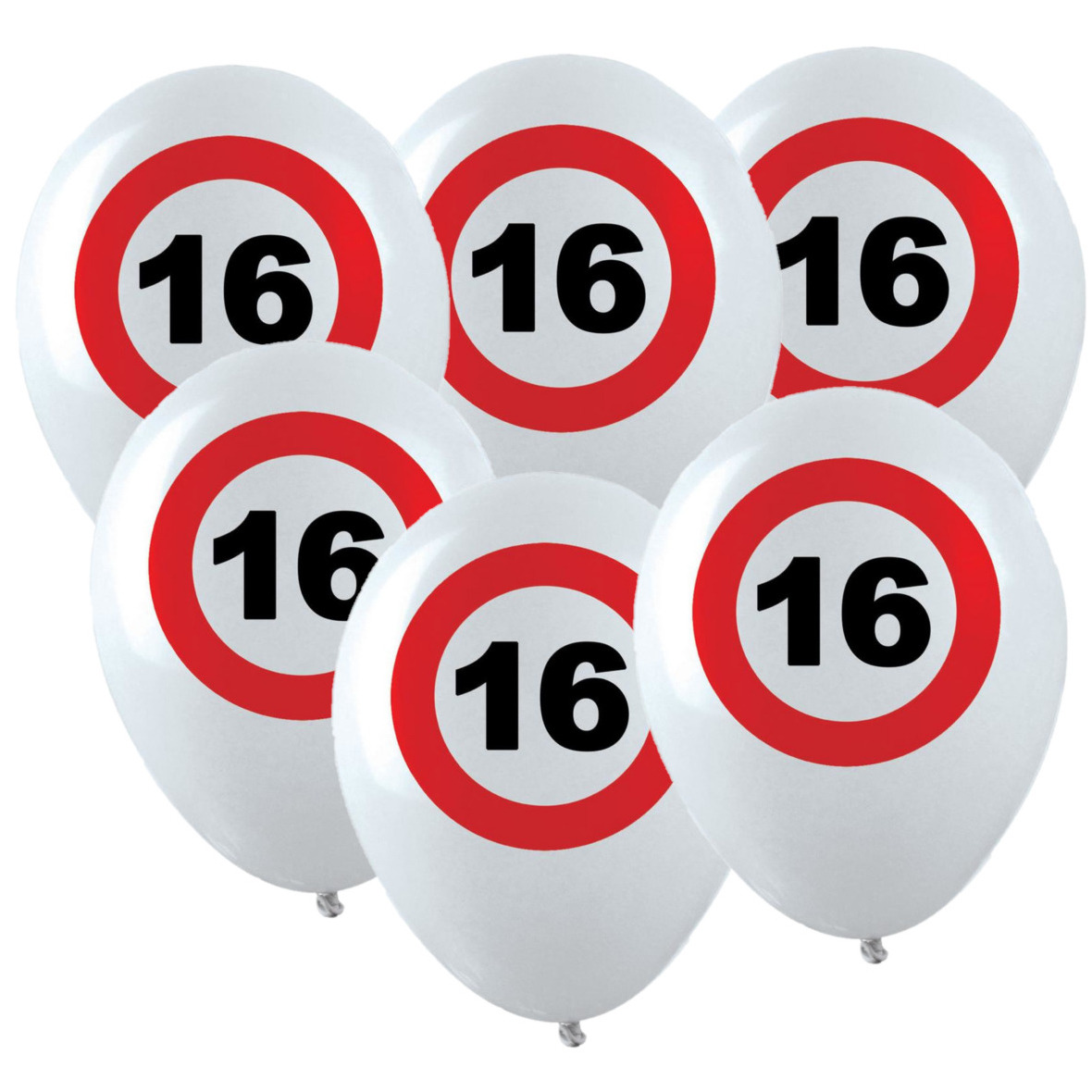 12x Leeftijd verjaardag ballonnen met 16 jaar stopbord opdruk 28 cm -