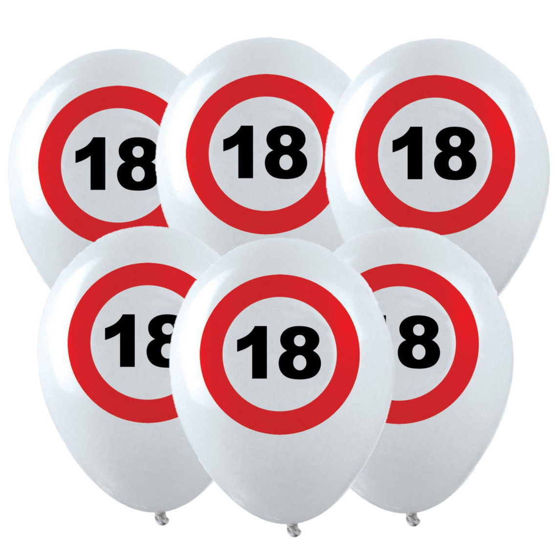 12x Leeftijd verjaardag ballonnen met 18 jaar stopbord opdruk 28 cm -