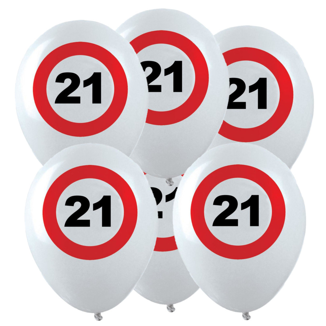 12x Leeftijd verjaardag ballonnen met 21 jaar stopbord opdruk 28 cm -
