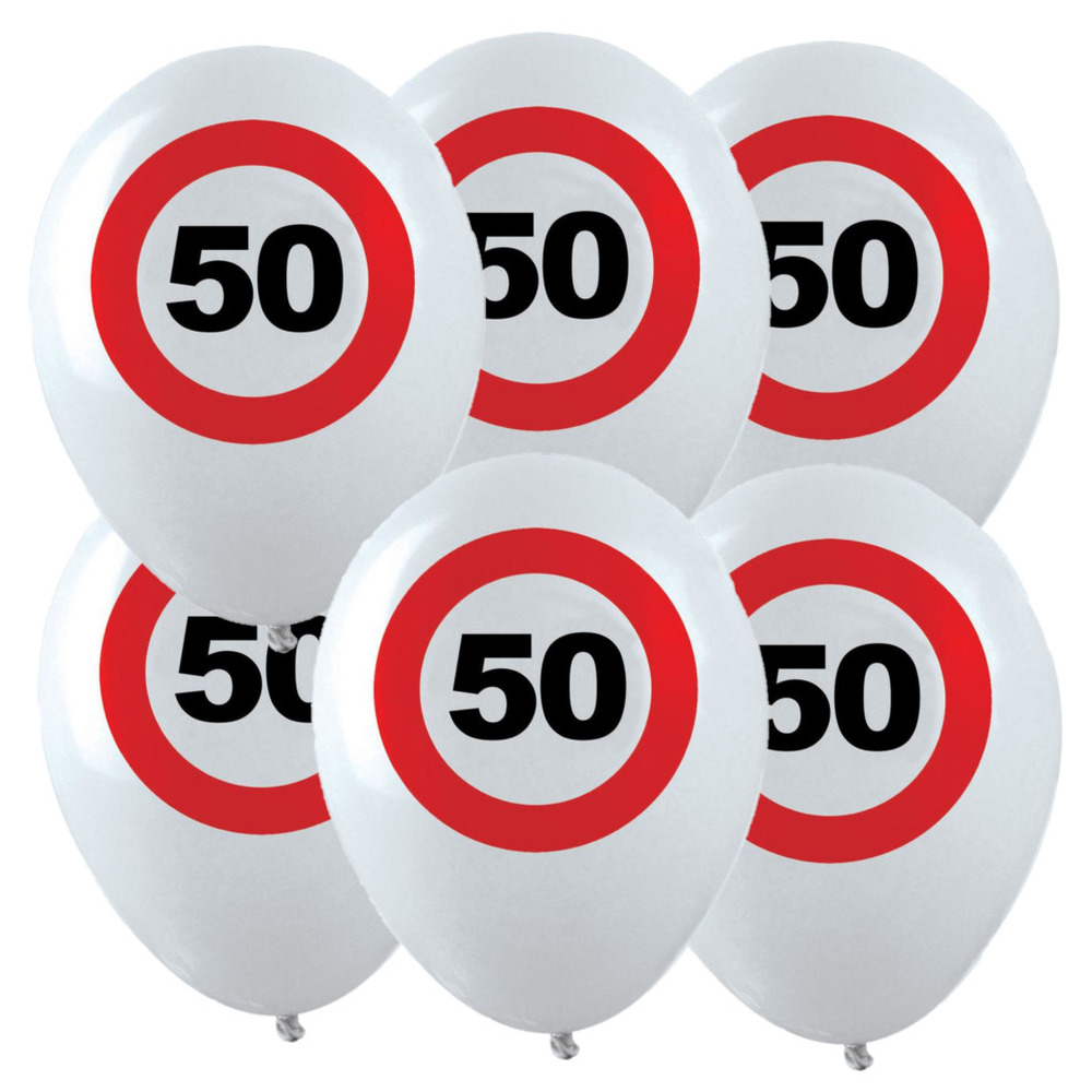 12x Leeftijd verjaardag ballonnen met 50 jaar stopbord opdruk 28 cm -