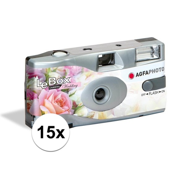 Merkloos 15x Wegwerp cameras/fototoestelen met flits voor 27 kleurenfotos voor bruiloft/huwelijk -