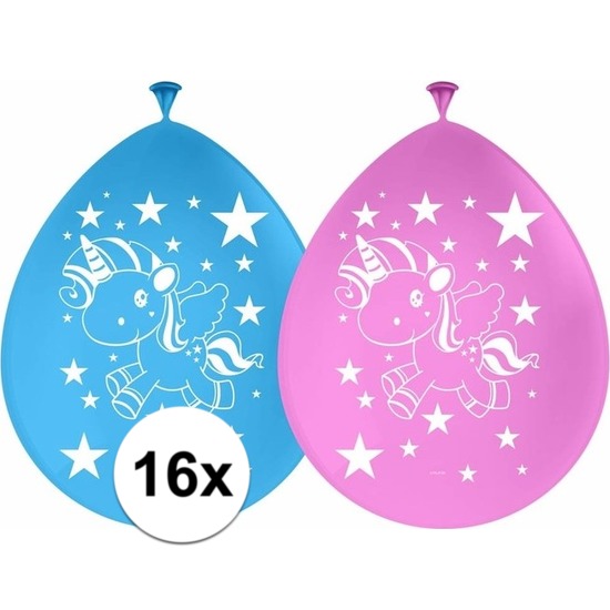 16x Eenhoorns ballonnen 30 cm kinderfeestje/kinderpartijtje versiering/decoratie -