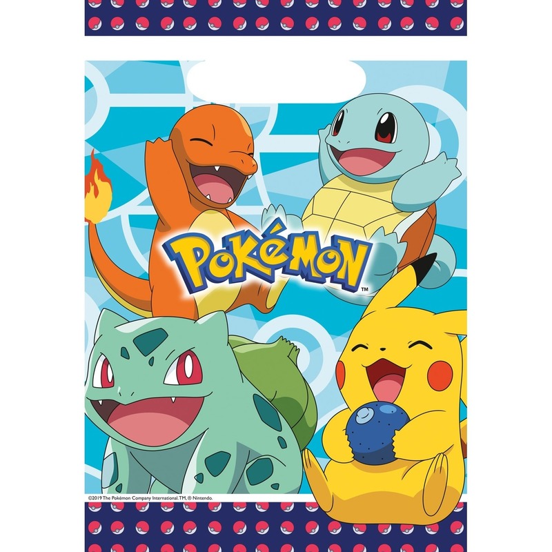 16x Pokemon eetuitdeelzakjes/snoepzakjes blauw 16 x 23 cm kinderverjaardag