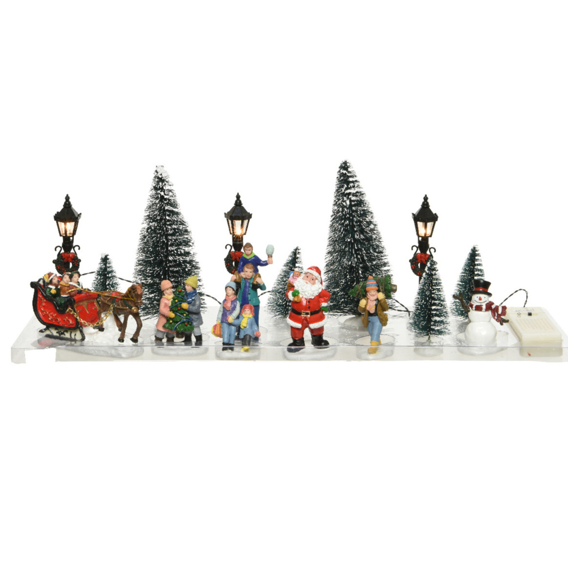 16x stuks Led kerstdorp accessoires figuurtjes/poppetjes en kerstboompje 15cm -