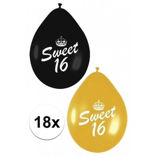 18x Leeftijd versiering 16 jaar ballonnen zwart/goud