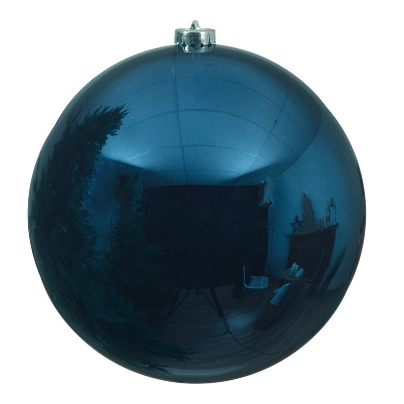 1x Grote donkerblauwe kerstballen van 14 cm glans van kunststof -