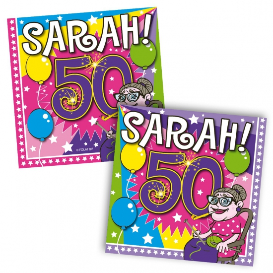 Super 20x Vijftig/50 jaar Sarah feest servetten ballonnen 25 x 25 cm WC-09