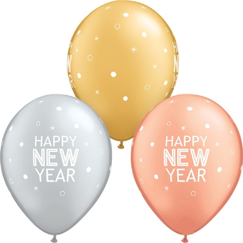 25x Gekleurde Qualatex Happy New Year ballonnen 28 cm