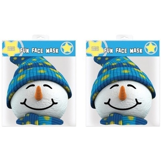 2x Papieren maskers Sneeuwpop -