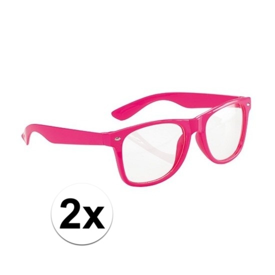2x Party bril neon roze voor volwassenen -