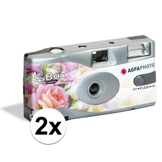 Merkloos 2x Wegwerp cameras/fototoestelen met flits voor 27 kleurenfotos voor bruiloft/huwelijk -