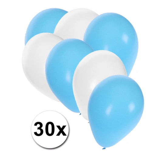 30x Lichtblauwe en witte ballonnen -