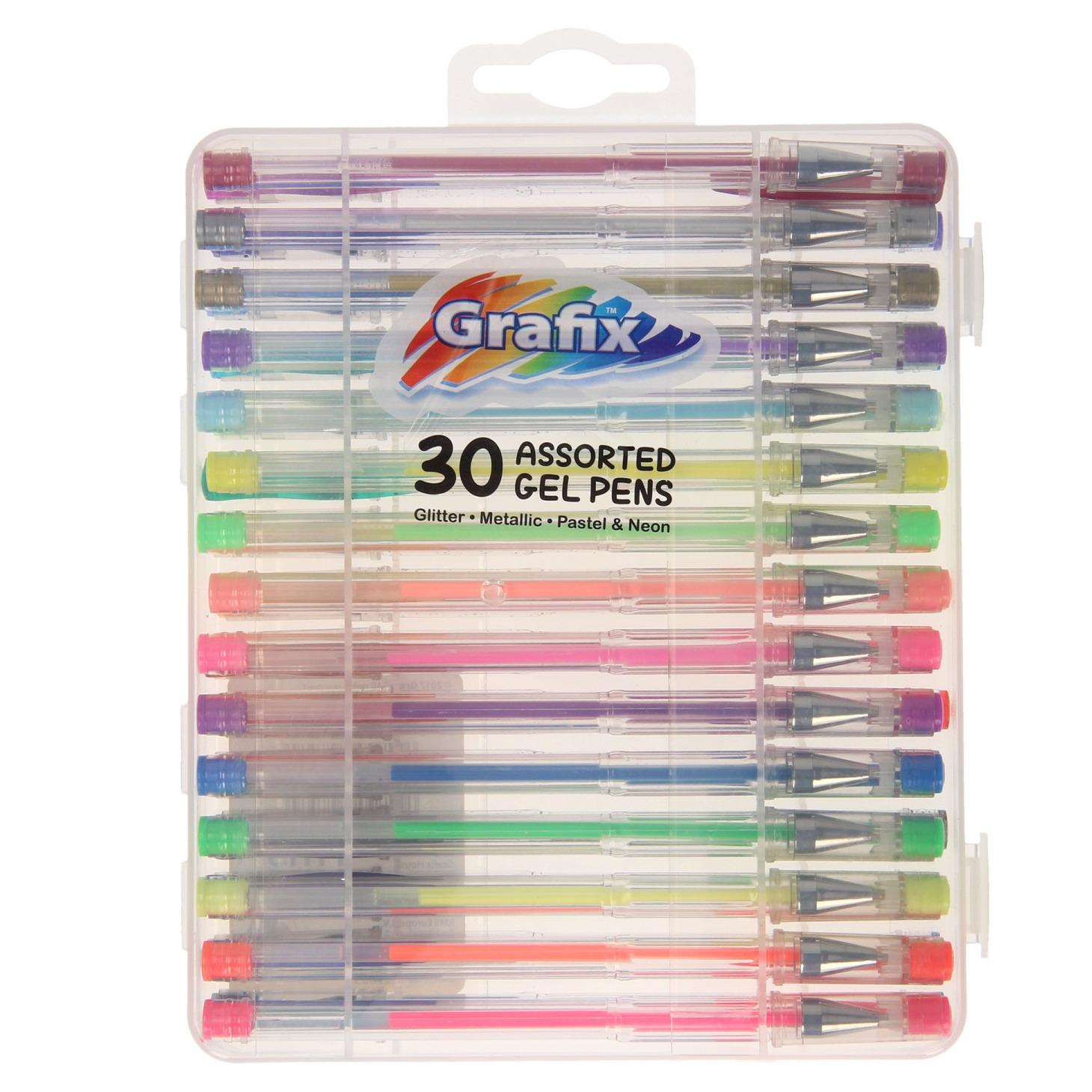 30x stuks glitter en neon gekleurde gelpennen in meeneem case -