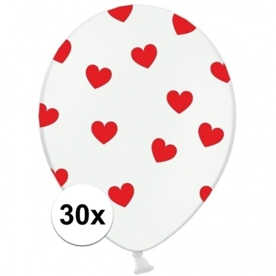 30x witte ballonnen met rode hartjes