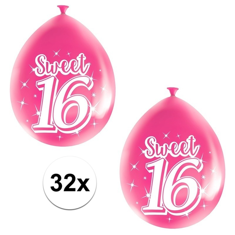 32x Leeftijd ballonnen 16 jaar roze feestversiering -