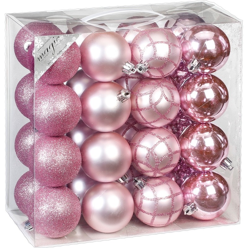 Opsplitsen Typisch Ramen wassen 32x Kunststof kerstballen pakket roze tinten 7 cm | Fun en Feest