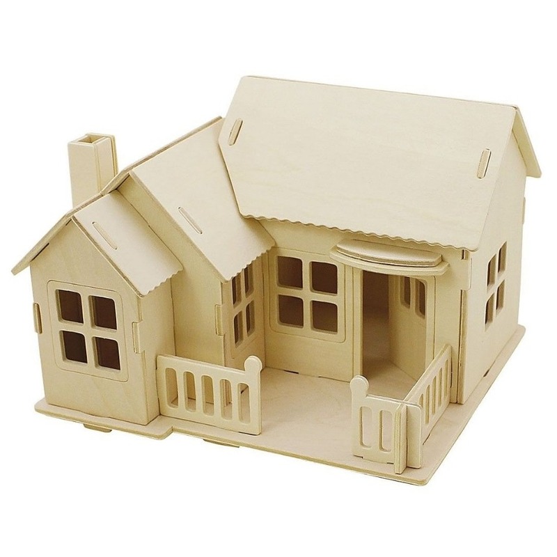 3D houten huis met terras constructie set -