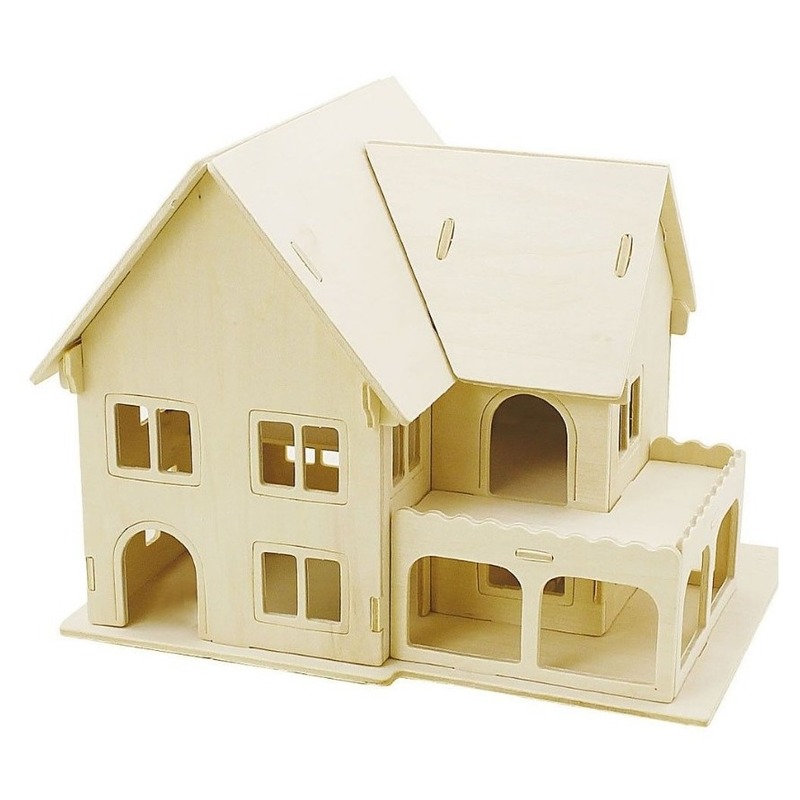 3D houten huis met veranda constructie set -