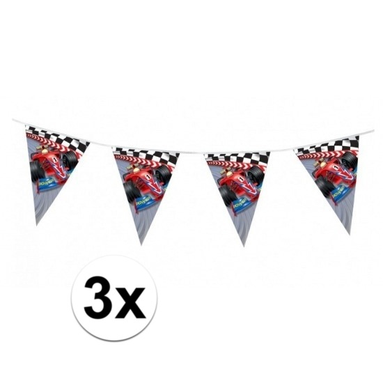 3x Kinderfeest thema Formule 1 vlaggenlijn slingers -