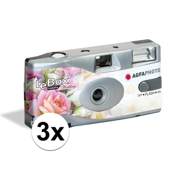 Merkloos 3x Wegwerp cameras/fototoestelen met flits voor 27 kleurenfotos voor bruiloft/huwelijk -