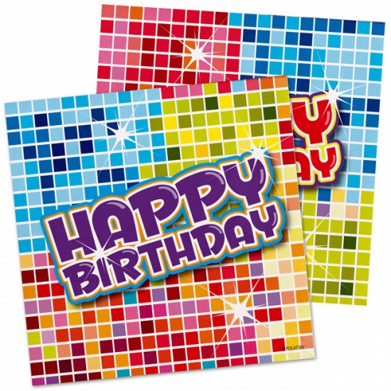 48x Happy birthday feest servetten Confetti 25 x 25 cm verjaardag -