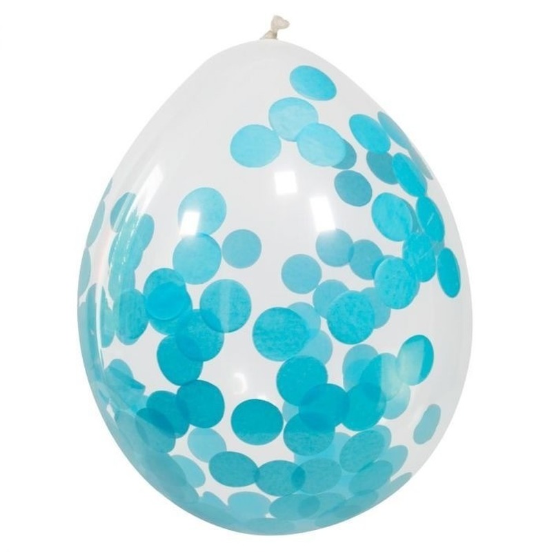 4x stuks verjaardag ballonnen blauwe confetti snippers 30 cm
