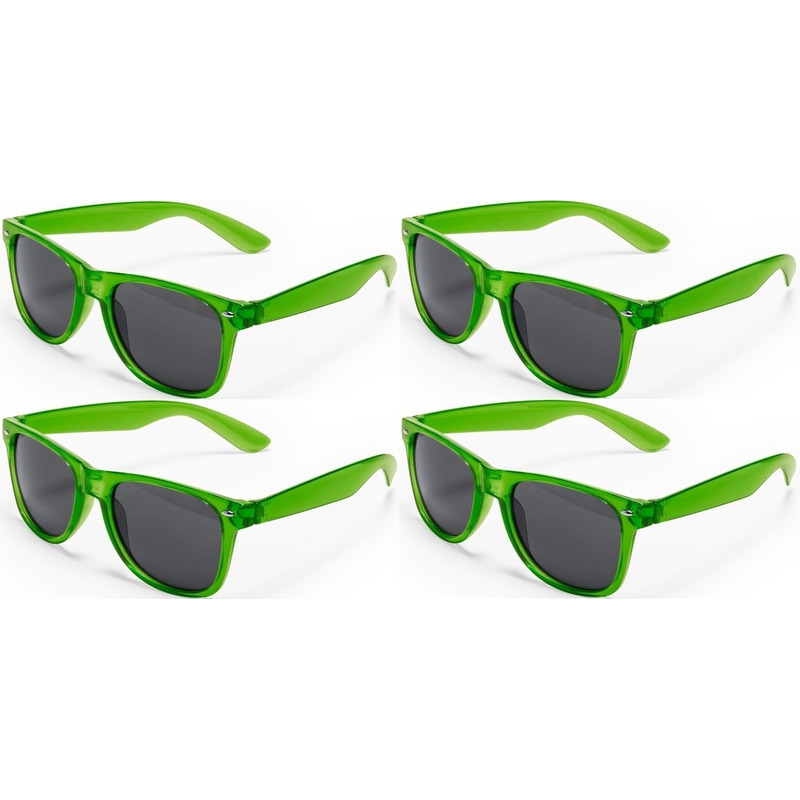 4x Groene retro model zonnebril UV400 bescherming dames/heren - Zonnebrillen accessoires - Festival musthaves