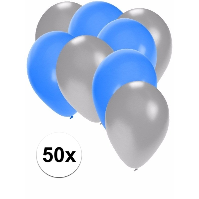 50x blauwe en zilveren ballonnen -