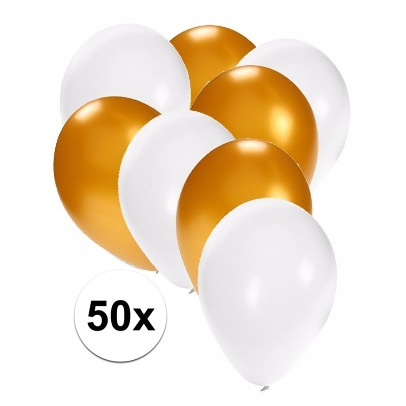 50x gouden en witte ballonnen