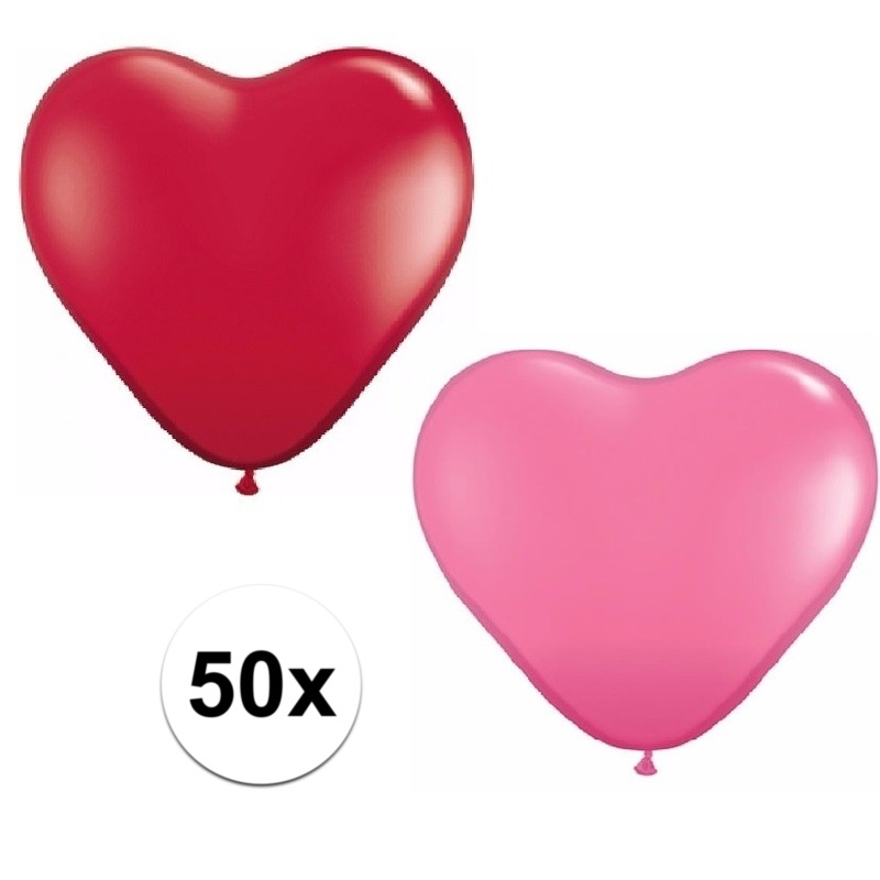 50x huwelijk / valentijn ballonnen rood / roze hartjes versiering -