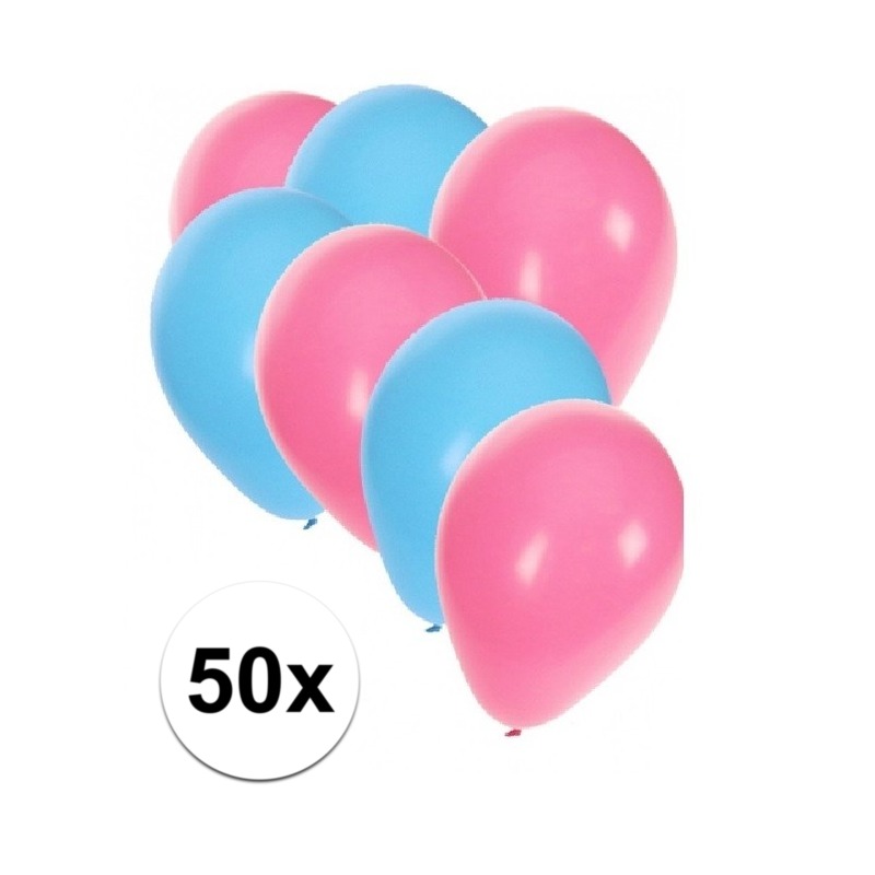 50x lichtblauwe en lichtroze ballonnen -