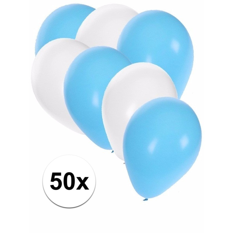 50x Lichtblauwe en witte ballonnen -