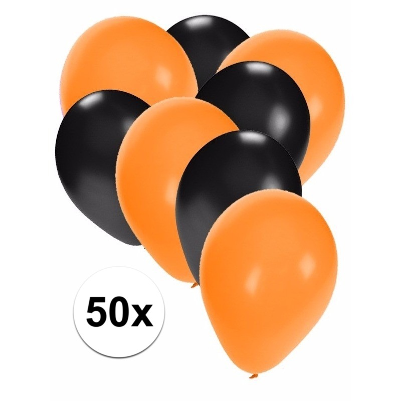 50x oranje en zwarte ballonnen -