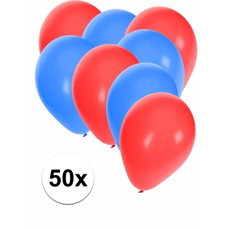 50x rode en blauwe ballonnen -