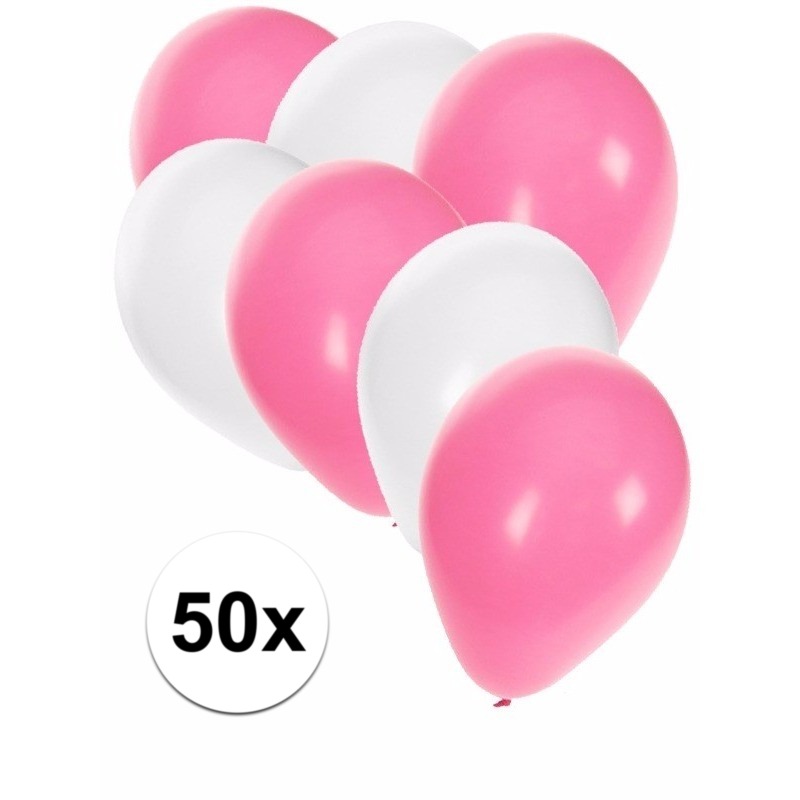 50x witte en lichtroze ballonnen -