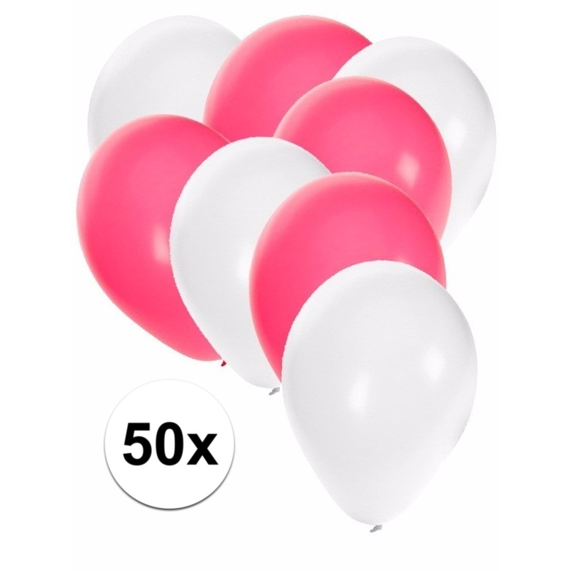 50x witte en roze ballonnen -