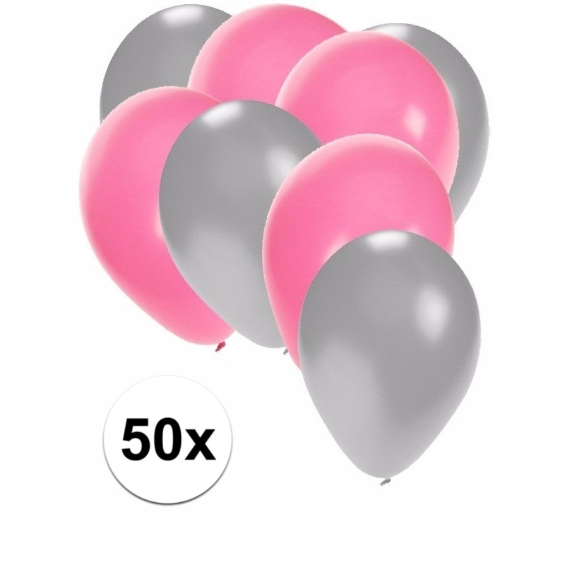 50x zilveren en lichtroze ballonnen -