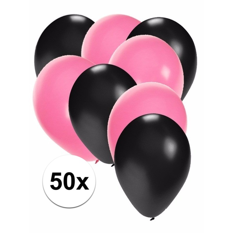 50x zwarte en lichtroze ballonnen -