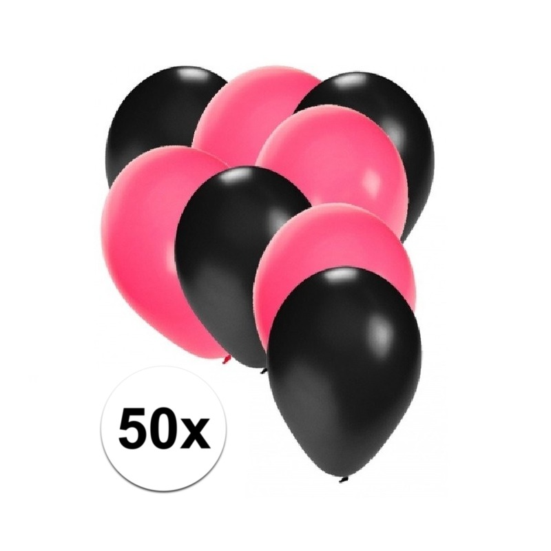 50x zwarte en roze ballonnen -