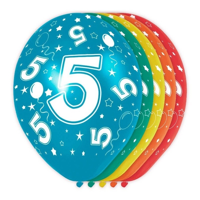 5x Gekleurde 5 jaar party ballonnen 30 cm -