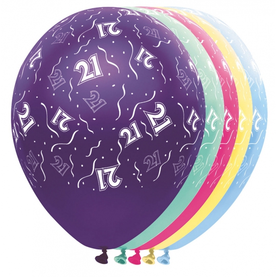 5x stuks Helium leeftijd ballonnen 21 jaar versiering -