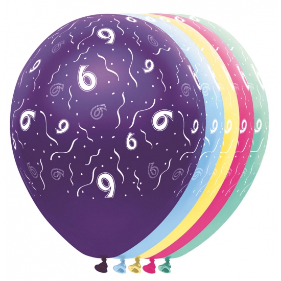 5x stuks Helium leeftijd verjaardag ballonnen 6 jaar thema -