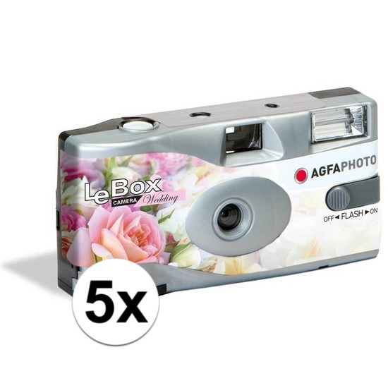 Merkloos 5x Wegwerp cameras/fototoestelen met flits voor 27 kleurenfotos voor bruiloft/huwelijk -