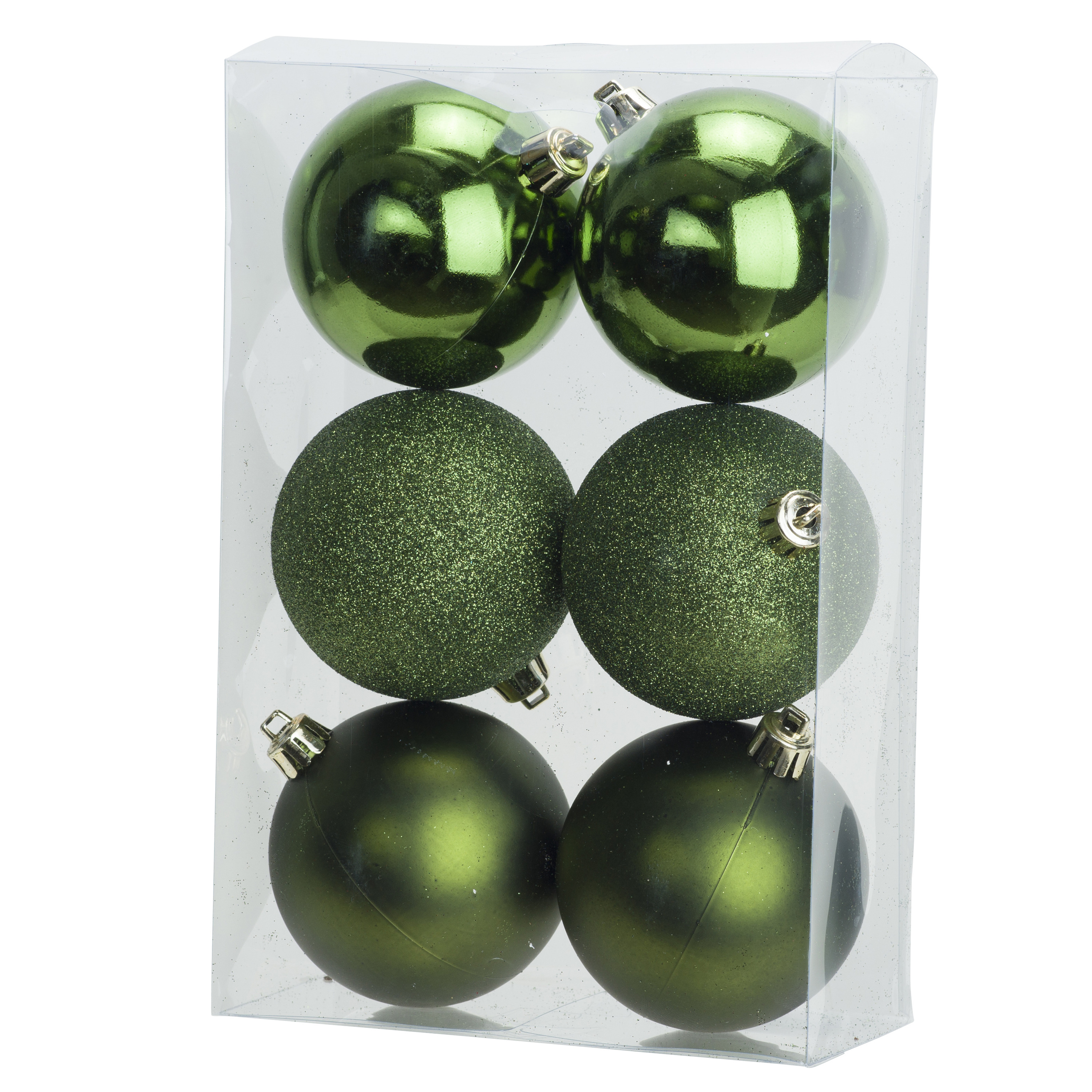 6x Appelgroene kerstballen 8 cm kunststof mat/glans/glitter -