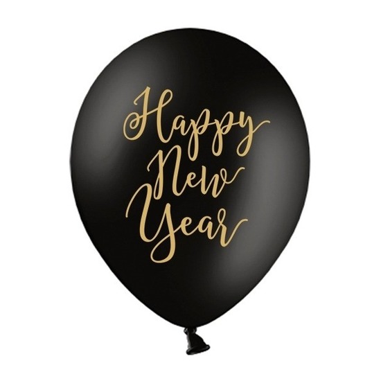 6x Happy New Year ballonnen zwart 30 cm