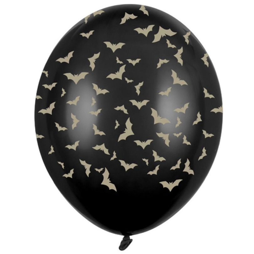 6x Mat zwarte ballonnen met gouden vleermuis print 30 cm Halloween feest/party versiering -
